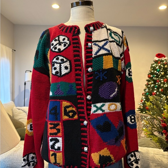 Signatures Northern Isles novelty game night Cardigan Sweater - Picture 2 of 6